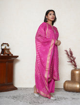 magenta pink digital printed suit with fine embroidery
